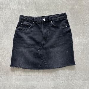 H&M Black Faded Frayed Denim Skirt